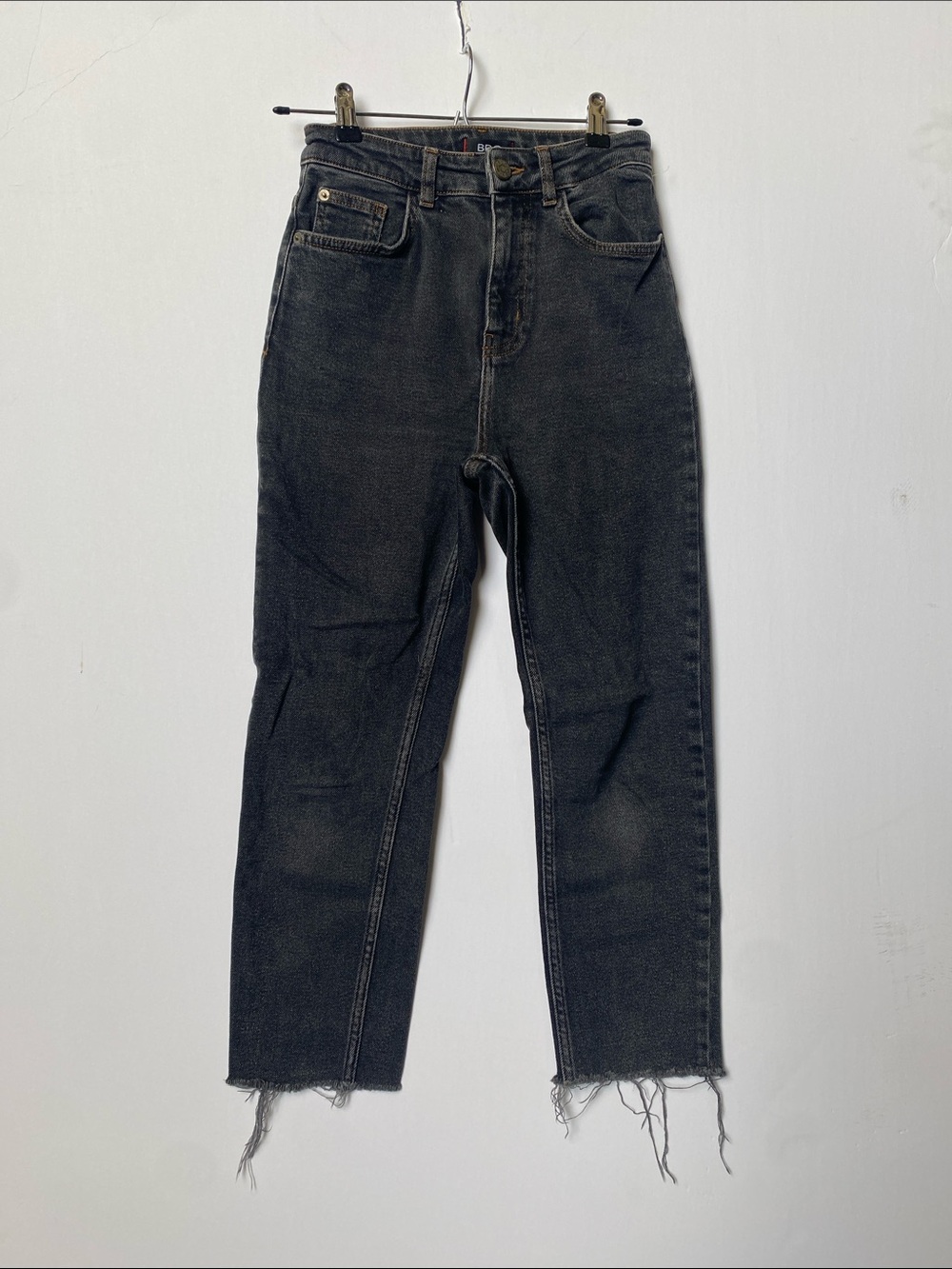 BDG High-Rise Black Washed Jeans with Raw Fray Hem